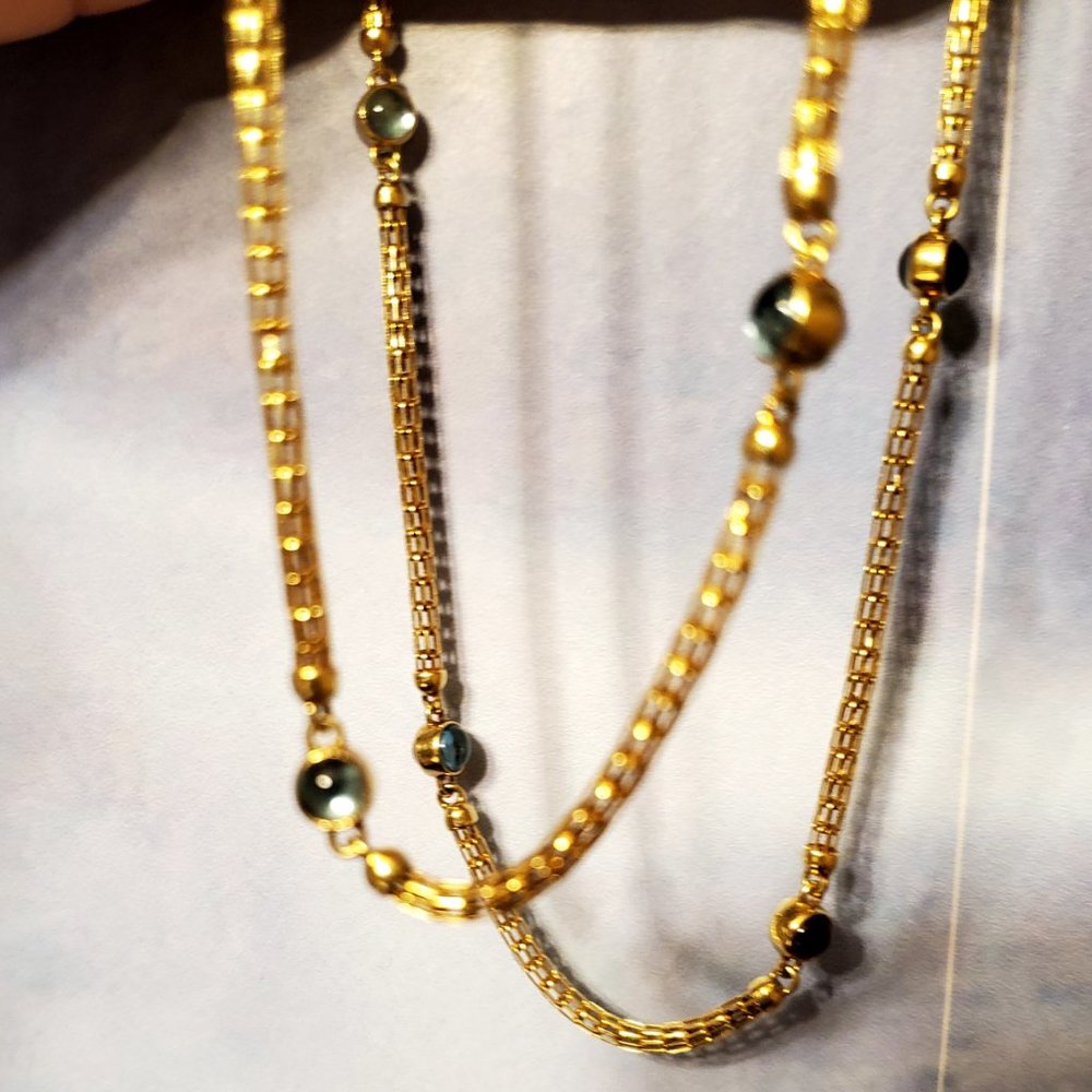 14K YELLOW GOLD AMETHYST & TOPAZ NECKLACE. - Picture 2 of 12